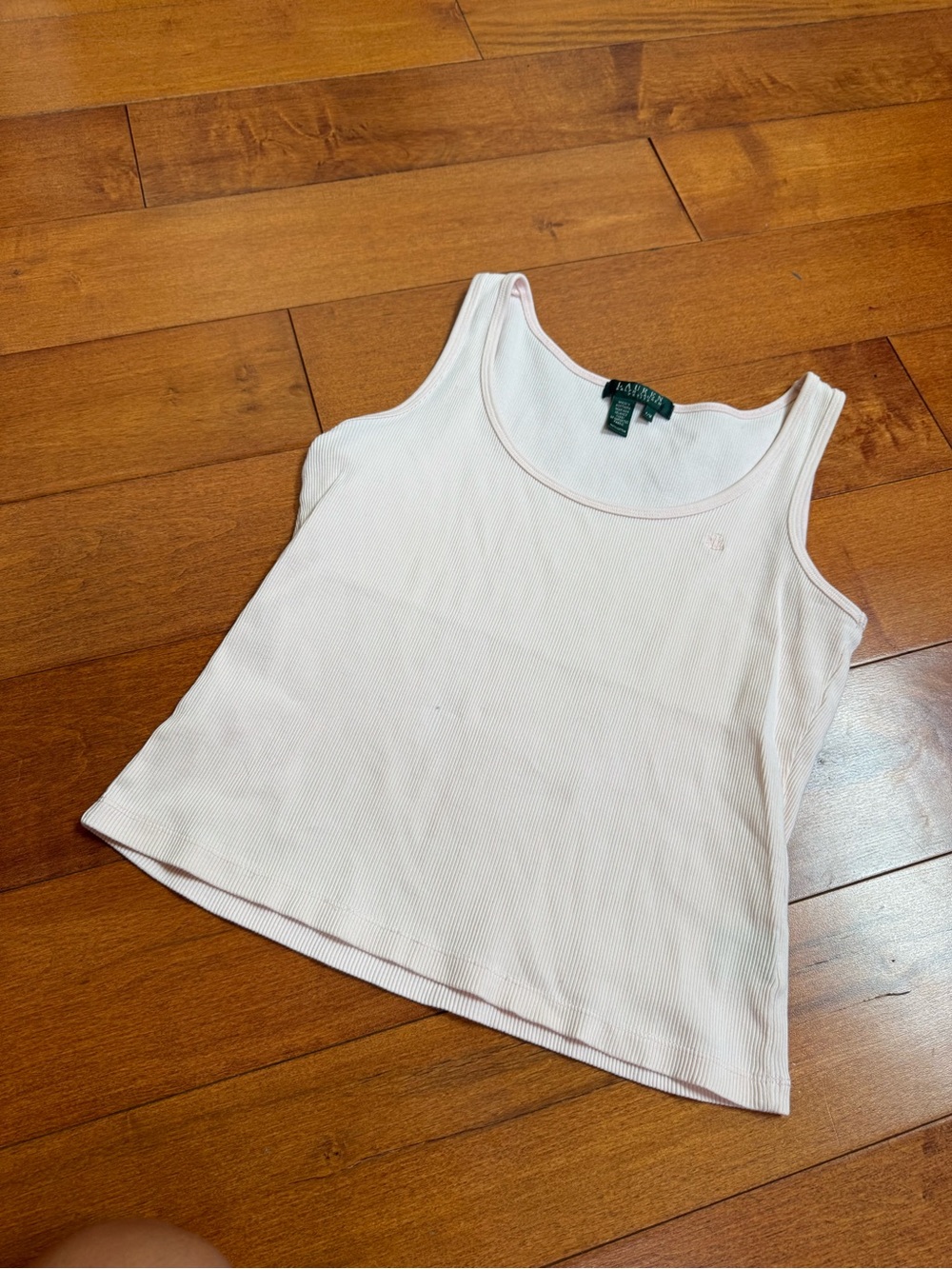 Lauren Ralph Lauren Light Pink Ribbed Scoop Tank Top sz M